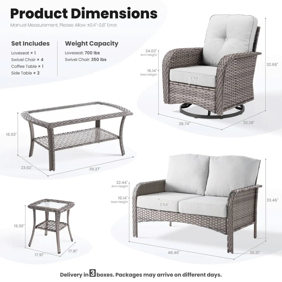 8 Pieces Patio Furniture Set, Outdoor Wicker Sofa with Swivel Chairs