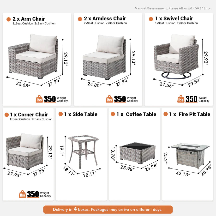 9-Piece Outdoor Furniture Set with 7.68'' Wide Armrests