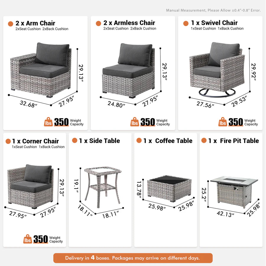 9-Piece Outdoor Furniture Set with 7.68'' Wide Armrests