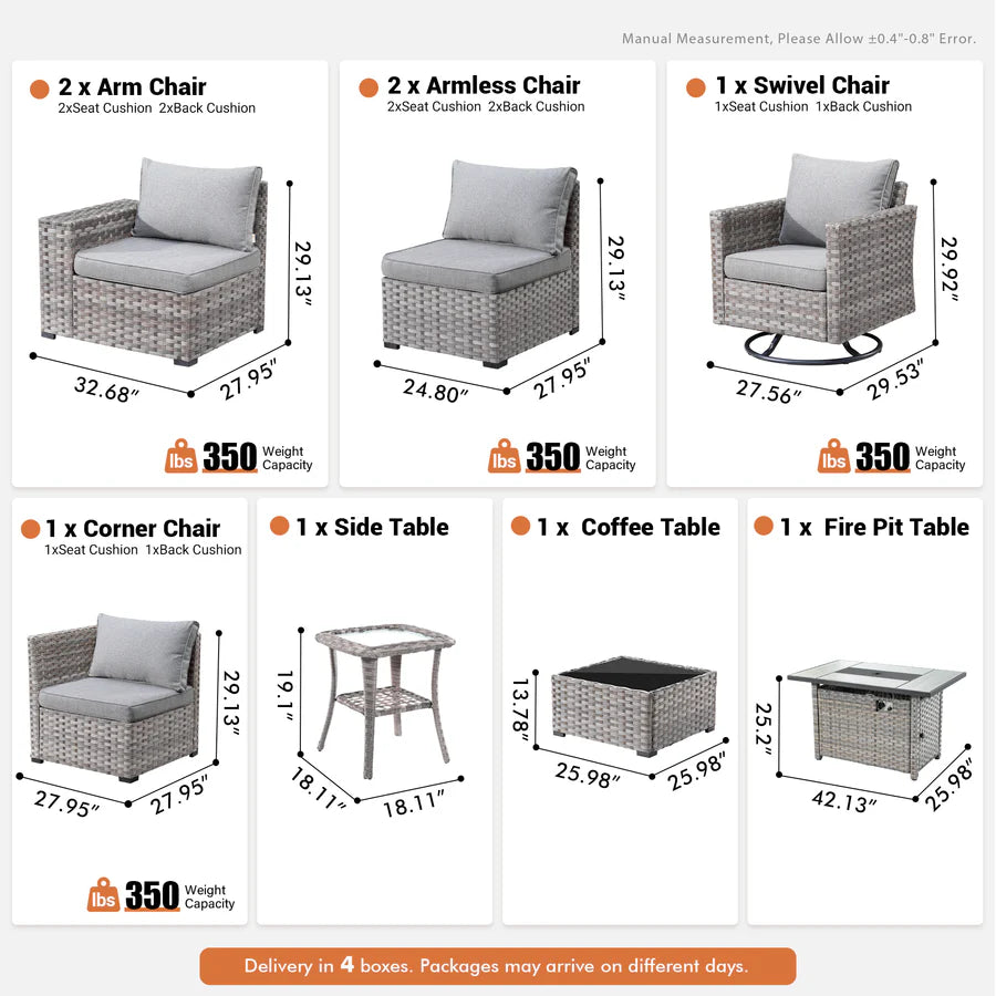9-Piece Outdoor Furniture Set with 7.68'' Wide Armrests