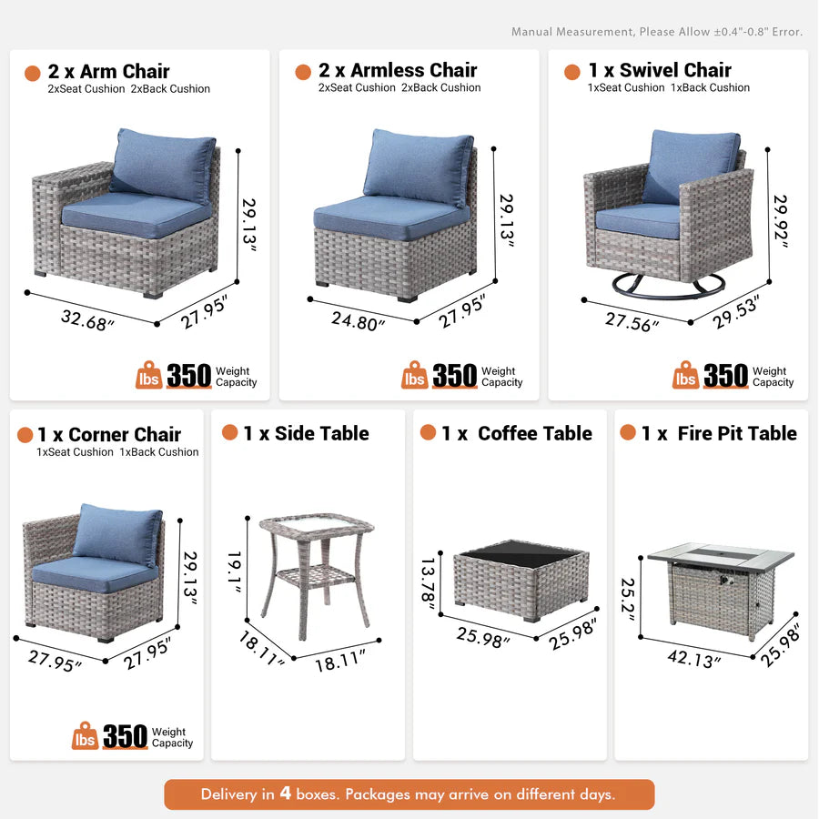 9-Piece Outdoor Furniture Set with 7.68'' Wide Armrests