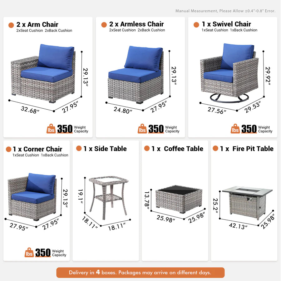 9-Piece Outdoor Furniture Set with 7.68'' Wide Armrests