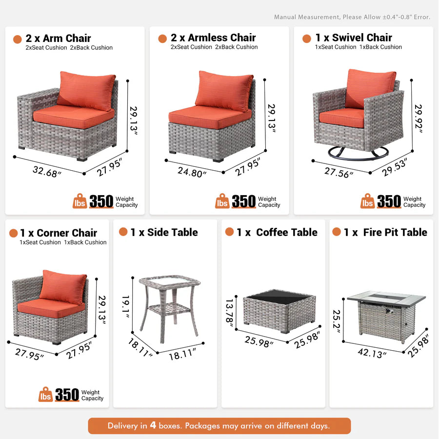 9-Piece Outdoor Furniture Set with 7.68'' Wide Armrests