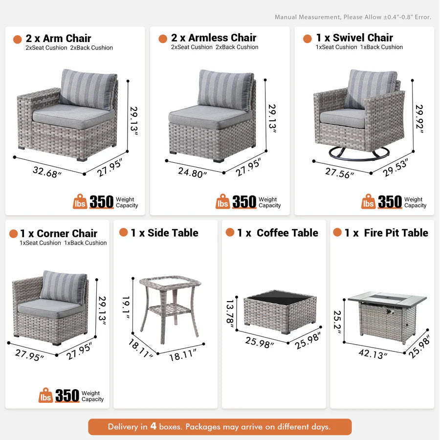 9-Piece Outdoor Furniture Set with 7.68'' Wide Armrests
