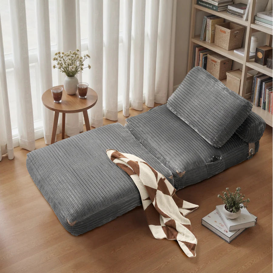 Bean Bag Bed Folding Sofa Bed – Convertible Sleeper Chair with Pillow & Back Support