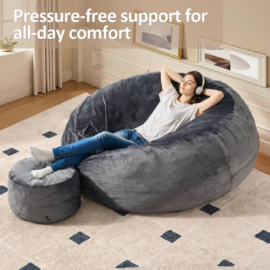 Bean Bag Chair Removable Cover, High-Rebound Filling Cozy Furniture for Living Room, Bedroom