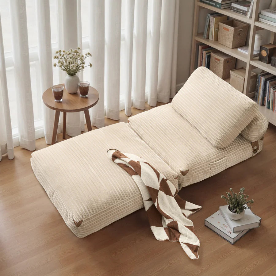 Bean Bag Bed Folding Sofa Bed – Convertible Sleeper Chair with Pillow & Back Support