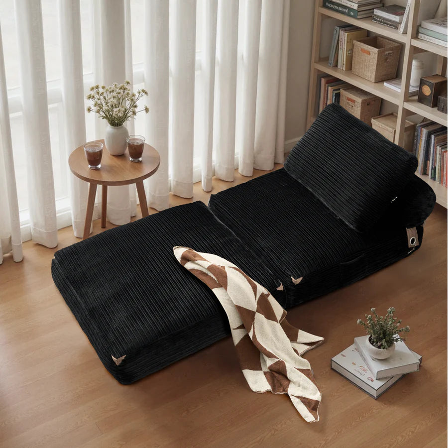 Bean Bag Bed Folding Sofa Bed – Convertible Sleeper Chair with Pillow & Back Support