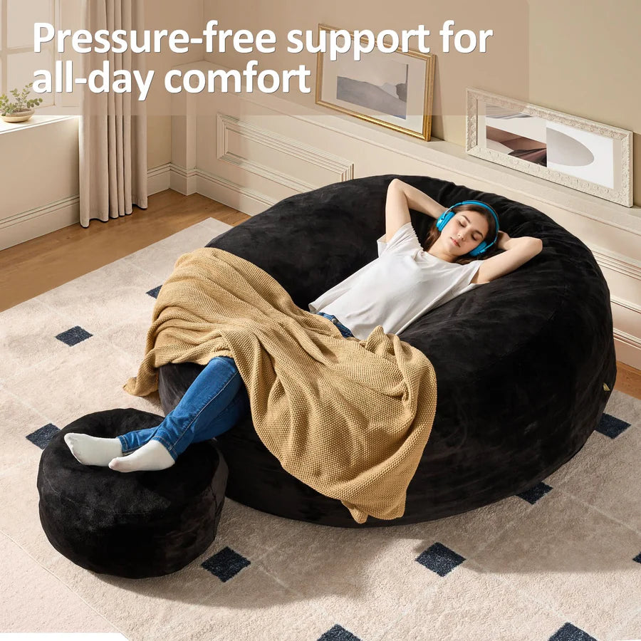 Bean Bag Chair Removable Cover, High-Rebound Filling Cozy Furniture for Living Room, Bedroom