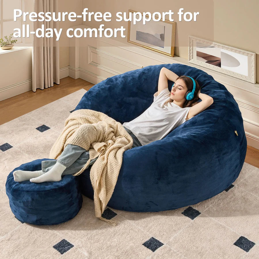 Bean Bag Chair Removable Cover, High-Rebound Filling Cozy Furniture for Living Room, Bedroom