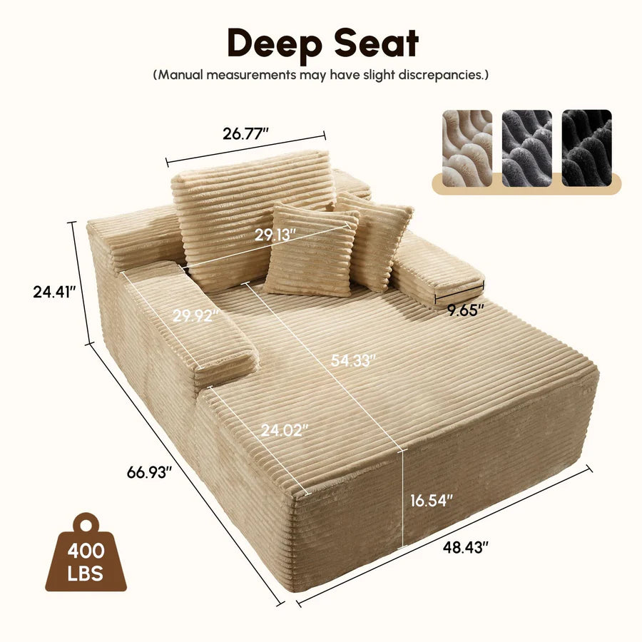 Boneless Chaise Lounge,Luxurious Faux Fur, No Assembly Required