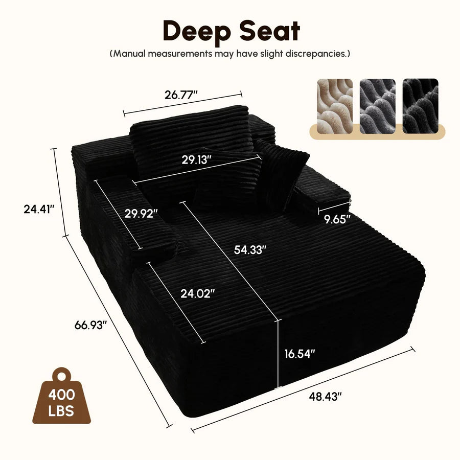 Boneless Chaise Lounge,Luxurious Faux Fur, No Assembly Required