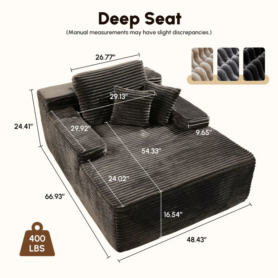 Boneless Chaise Lounge,Luxurious Faux Fur, No Assembly Required