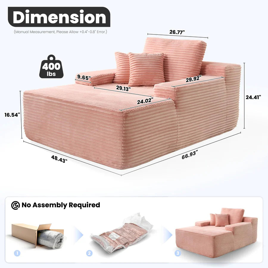 Boneless Chaise Lounge,Luxurious Faux Fur, No Assembly Required