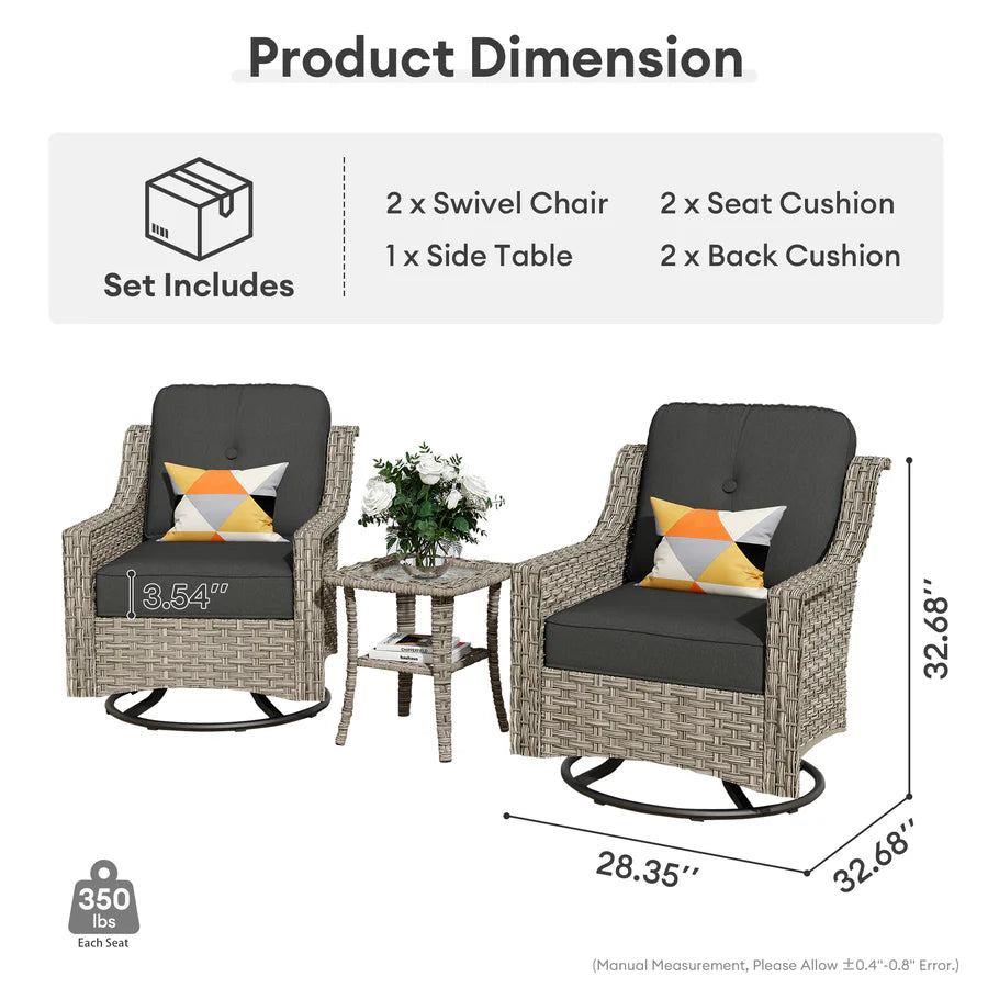 Conversation Set 3-Piece PAD Series,Swivel Chair
