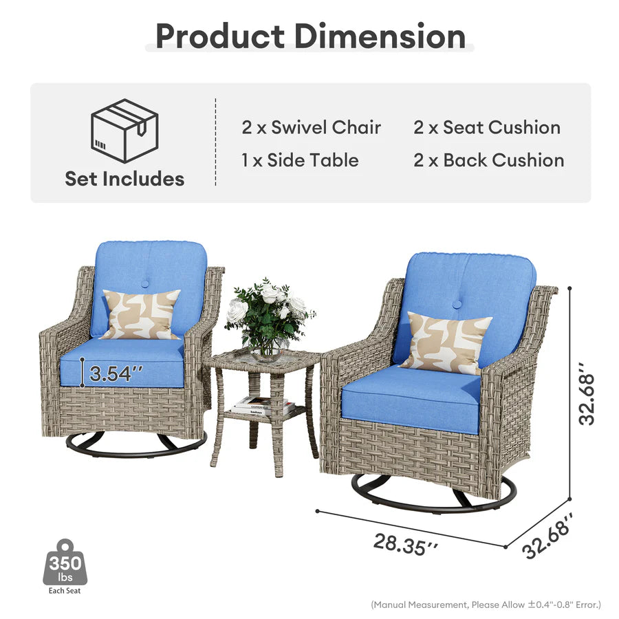 Conversation Set 3-Piece PAD Series,Swivel Chair