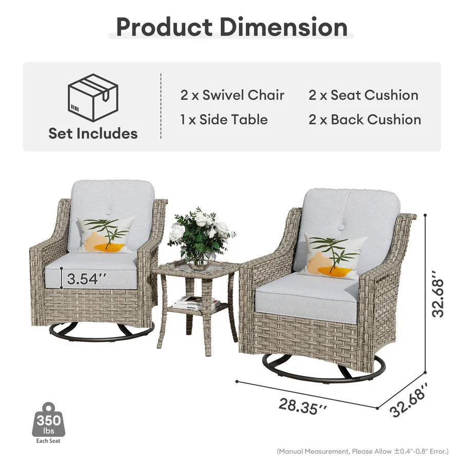 Conversation Set 3-Piece PAD Series,Swivel Chair