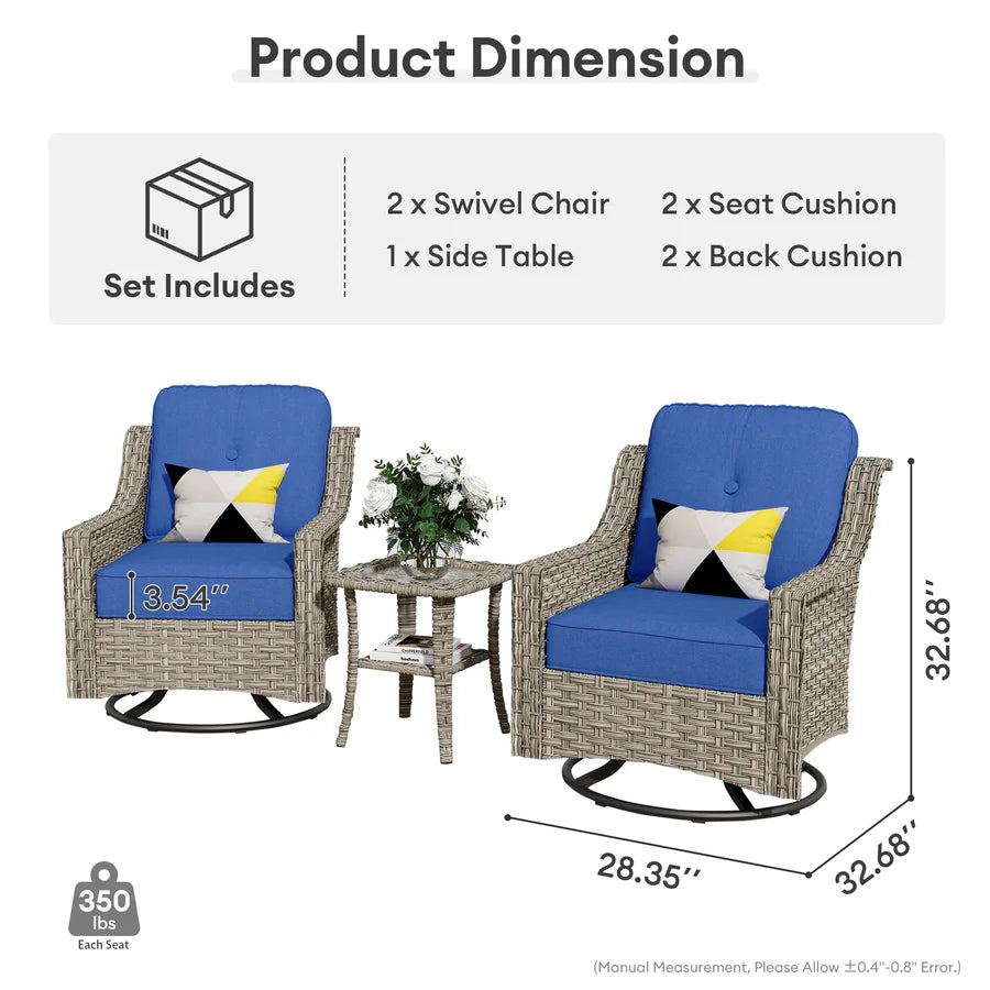 Conversation Set 3-Piece PAD Series,Swivel Chair