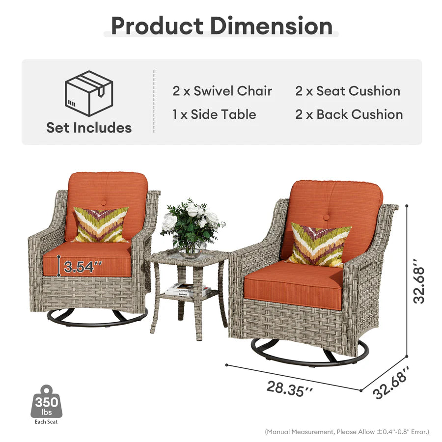 Conversation Set 3-Piece PAD Series,Swivel Chair