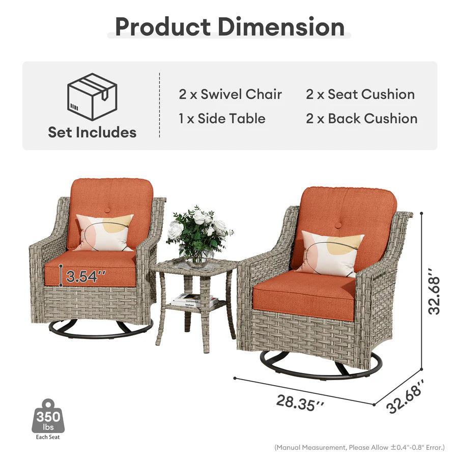 Conversation Set 3-Piece PAD Series,Swivel Chair