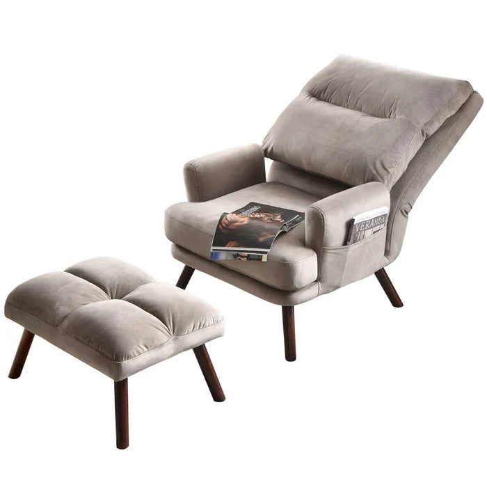 Living Room Accent Chair with Ottoman, 6 Angles Adjustable