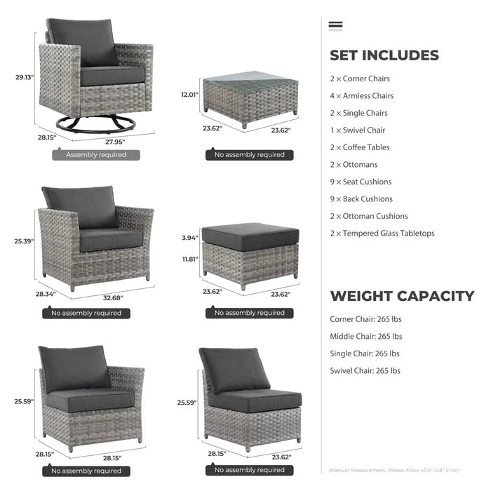 New Rimaru Series Patio Furniture Set 13-Piece include Swivel Chairs Set Partially Assembled