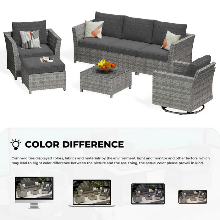 New Rimaru Series Patio Furniture Set 7-Piece include Swivel Chairs Set Partially Assembled