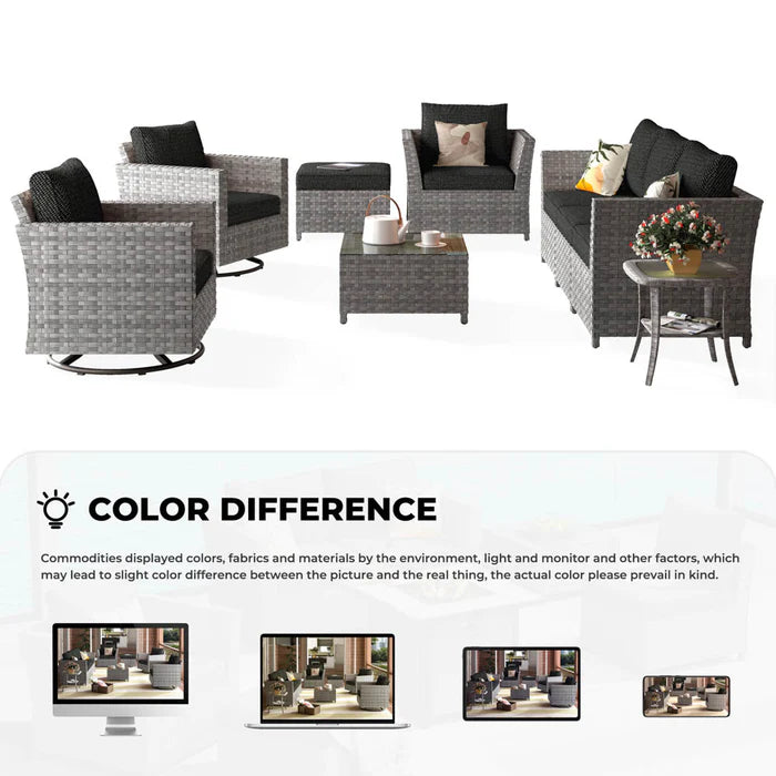 New Rimaru Series Patio Furniture Set 9-Piece include Swivel Chairs Set Partially Assembled