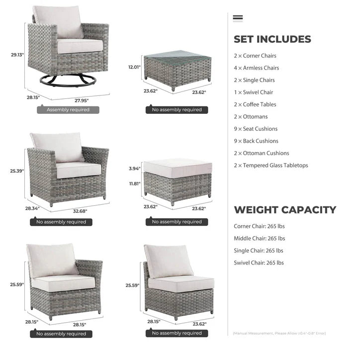 New Rimaru Series Patio Furniture Set 13-Piece include Swivel Chairs Set Partially Assembled