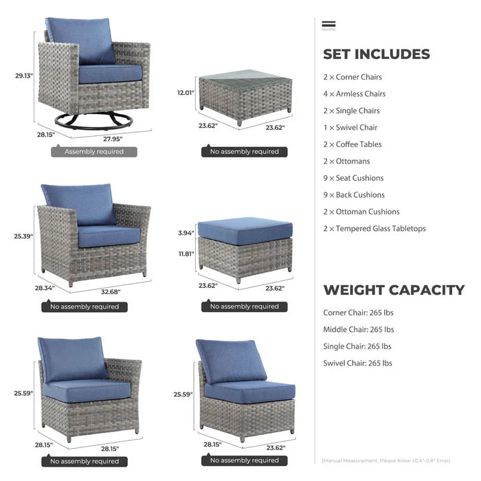 New Rimaru Series Patio Furniture Set 13-Piece include Swivel Chairs Set Partially Assembled