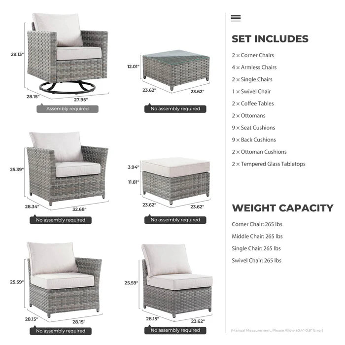 New Rimaru Series Patio Furniture Set 13-Piece include Swivel Chairs Set Partially Assembled