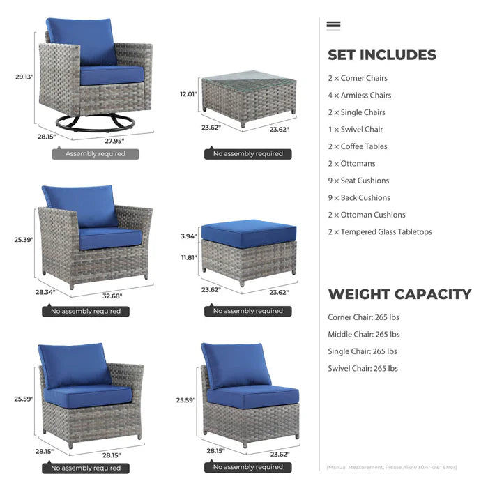 New Rimaru Series Patio Furniture Set 13-Piece include Swivel Chairs Set Partially Assembled
