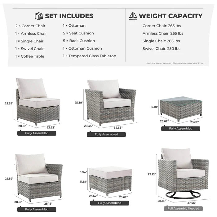 New Rimaru Series Patio Furniture Set 7-Piece include Swivel Chairs Set Partially Assembled