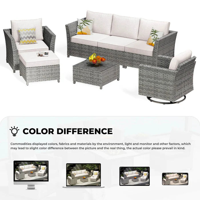 New Rimaru Series Patio Furniture Set 7-Piece include Swivel Chairs Set Partially Assembled