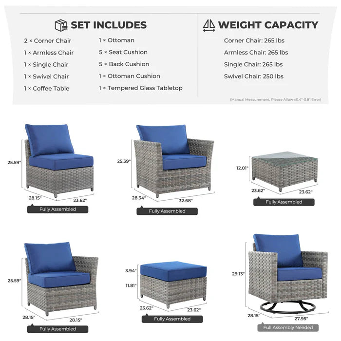 New Rimaru Series Patio Furniture Set 7-Piece include Swivel Chairs Set Partially Assembled