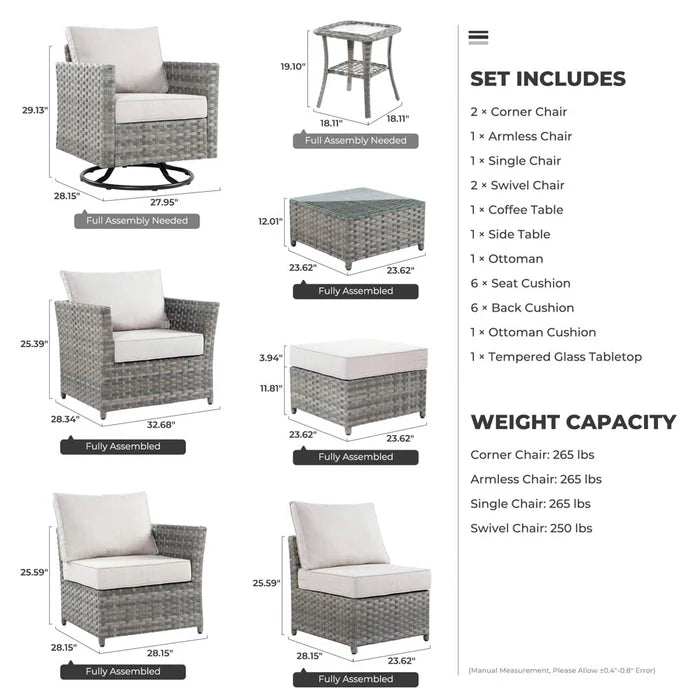 New Rimaru Series Patio Furniture Set 9-Piece include Swivel Chairs Set Partially Assembled