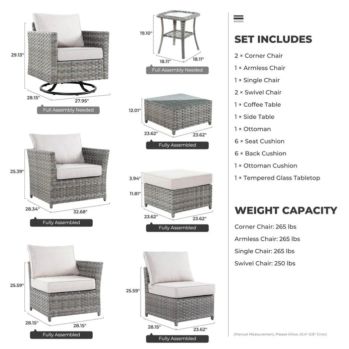 New Rimaru Series Patio Furniture Set 9-Piece include Swivel Chairs Set Partially Assembled