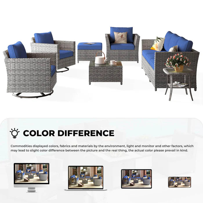 New Rimaru Series Patio Furniture Set 9-Piece include Swivel Chairs Set Partially Assembled