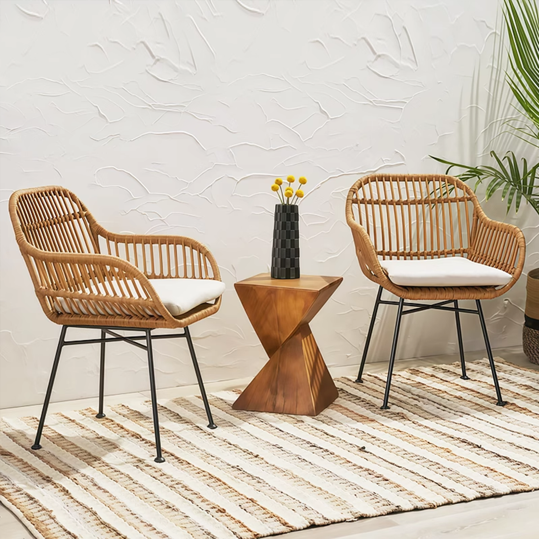 Balcony rattan chair three-piece set outdoor table and chair modern minimalist leisure courtyard outdoor Nordic rattan small coffee table combination