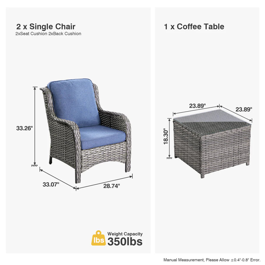 Outdoor Furniture 3-Piece with Table Kenard Curved Handrest