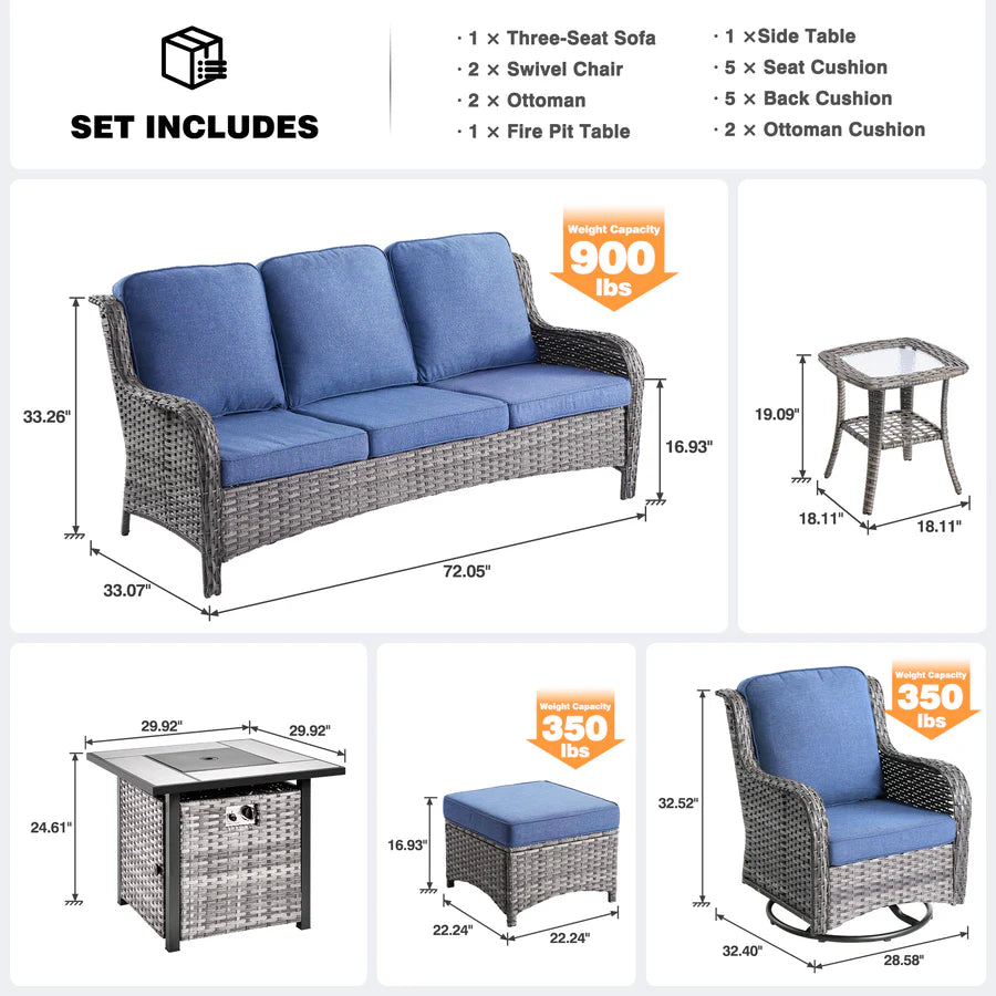 Outdoor Furniture 7-Piece with 30'' Fire Pit Table and Kenard 2 Rocking Chairs