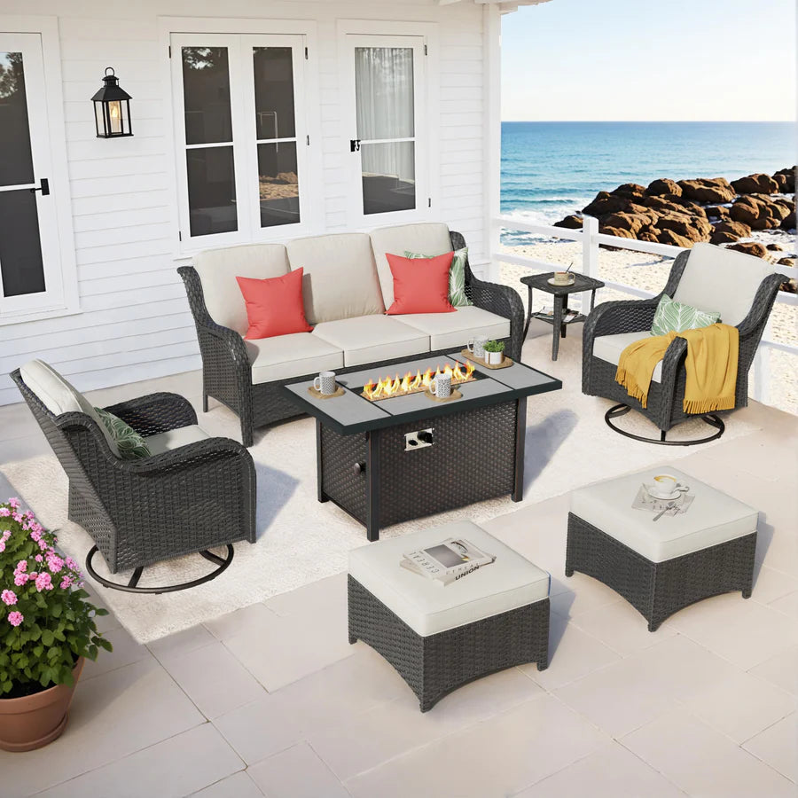 Outdoor Furniture 7-Piece with 42'' Fire Pit Table and Kenard 2 Rocking Chairs
