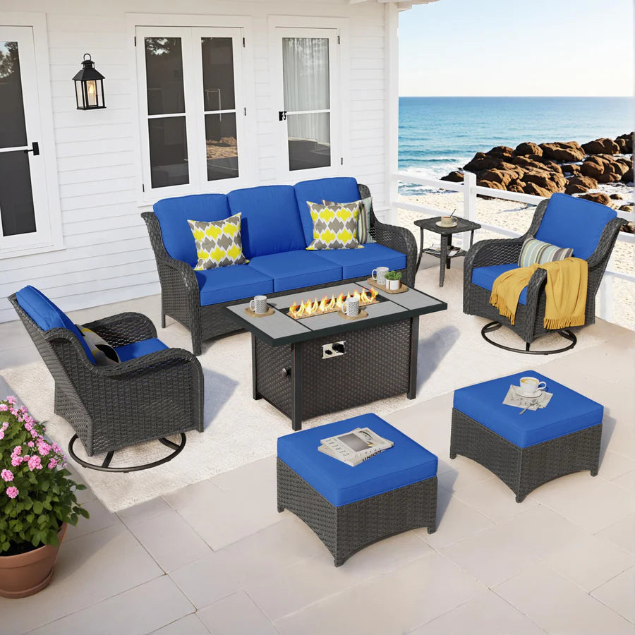Outdoor Furniture 7-Piece with 42'' Fire Pit Table and Kenard 2 Rocking Chairs