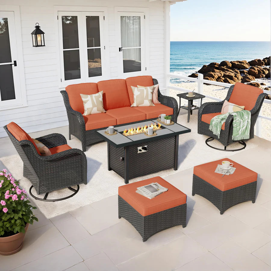 Outdoor Furniture 7-Piece with 42'' Fire Pit Table and Kenard 2 Rocking Chairs