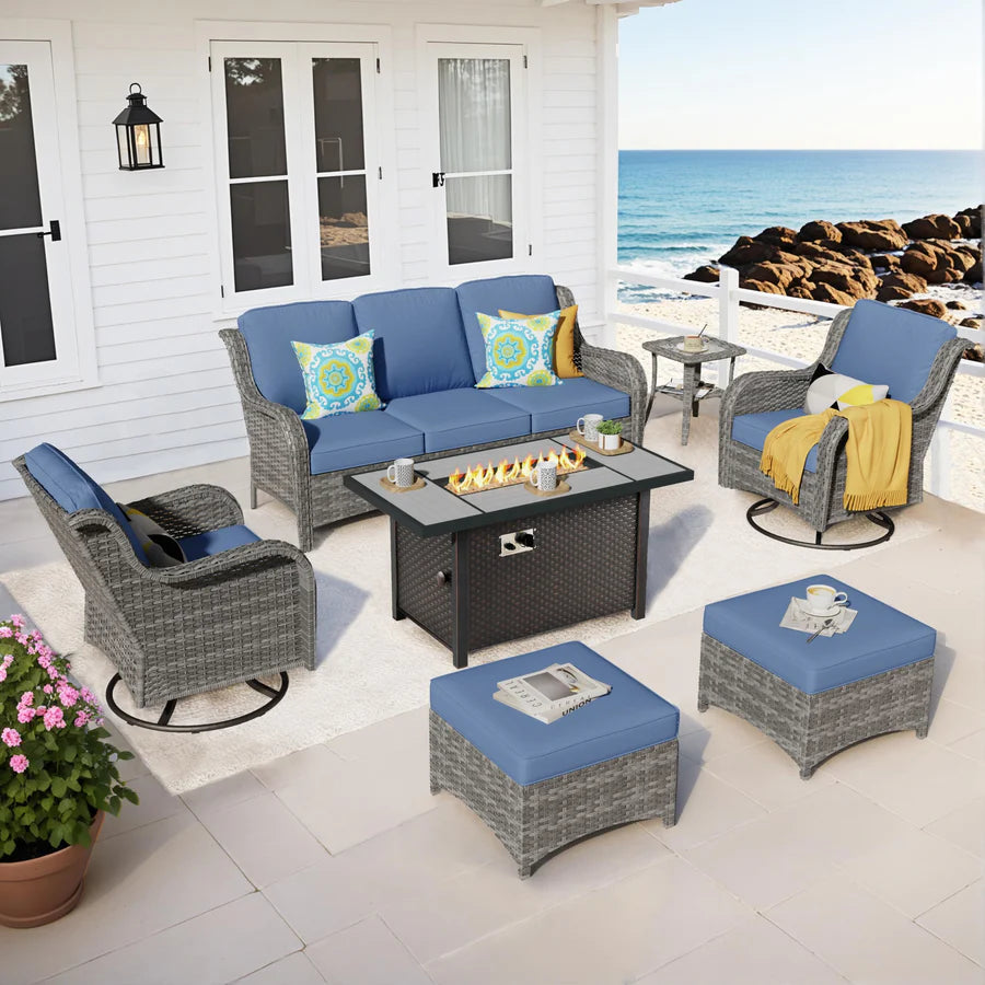 Outdoor Furniture 7-Piece with 42'' Fire Pit Table and Kenard 2 Rocking Chairs