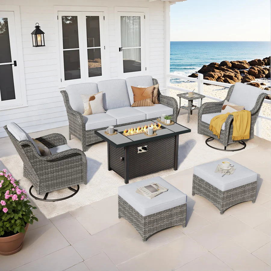 Outdoor Furniture 7-Piece with 42'' Fire Pit Table and Kenard 2 Rocking Chairs