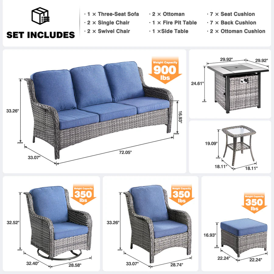 Outdoor Furniture 9-Piece with 30'' Fire Pit Table and Kenard 2 Rocking Chairs