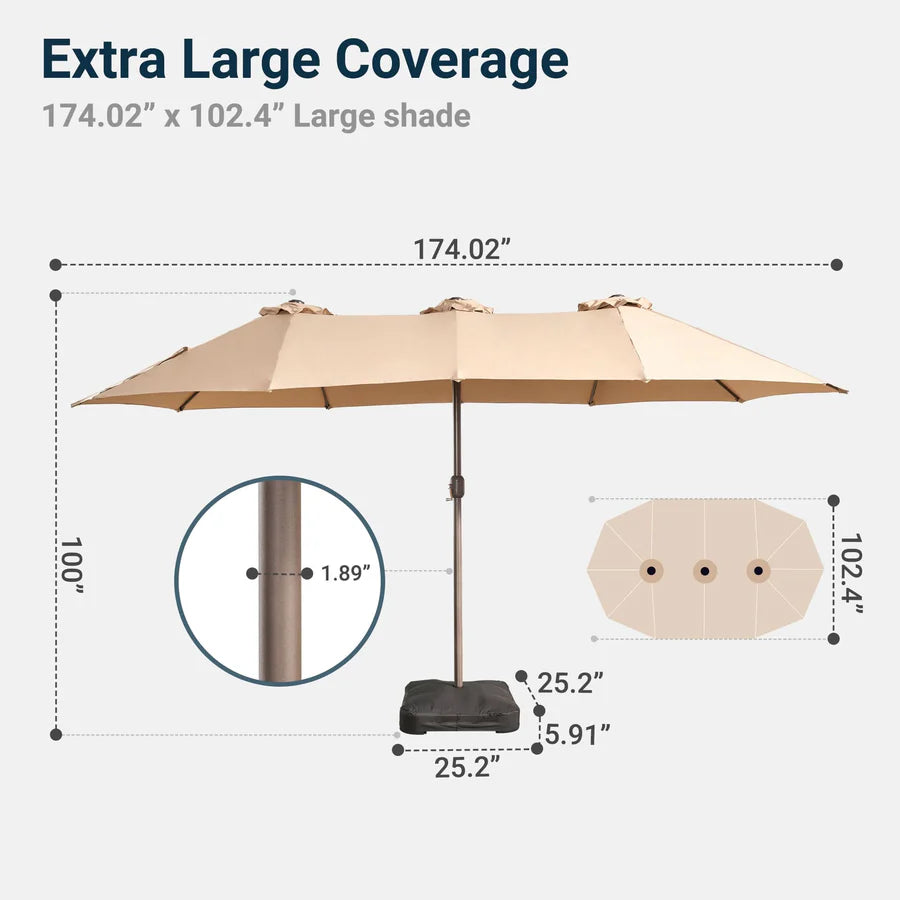 Outdoor Patio Umbrella – Double-Sided Rectangular Market Umbrella with Base