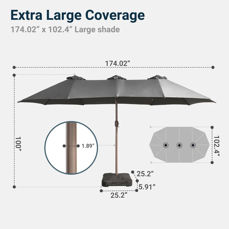 Outdoor Patio Umbrella – Double-Sided Rectangular Market Umbrella with Base
