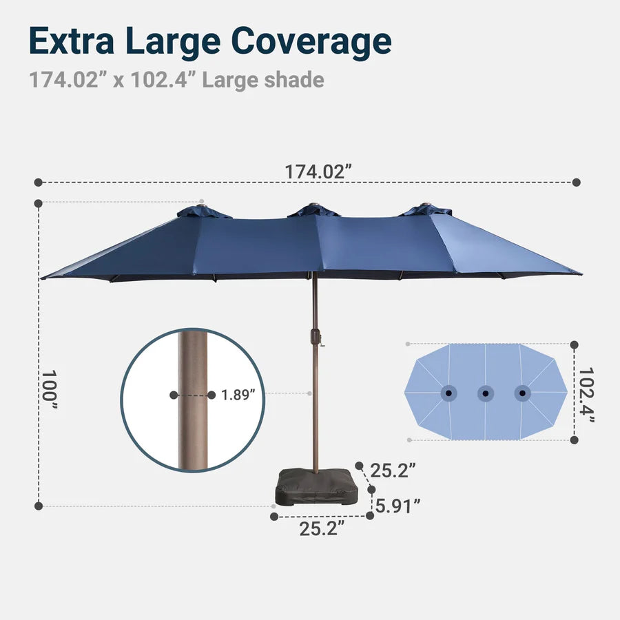 Outdoor Patio Umbrella – Double-Sided Rectangular Market Umbrella with Base